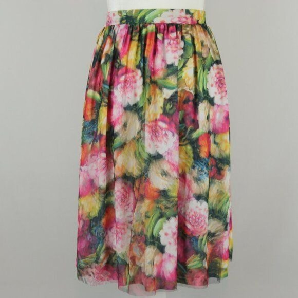 Leith Women's Extra Small Multicolor Floral Pull On High Waist Midi Skirt - Picture 1 of 7
